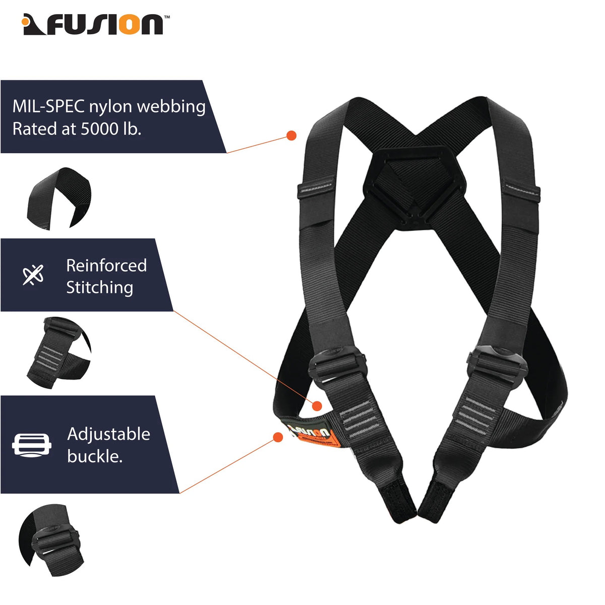 Fusion-CH-200 Stika Polyester 1.75" Chest Harness – Climbing & Rescue CH-200-S-XL-BLK